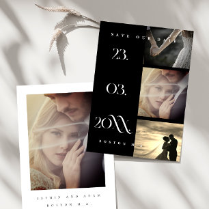 Minimalist Black Simple Script 3 Photo Wedding Save The Date