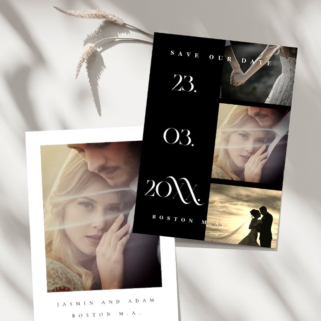 Minimalist Black Simple Script 3 Photo Wedding Save The Date (Minimalist Black Simple Script 3 Photo Wedding Save The Date)