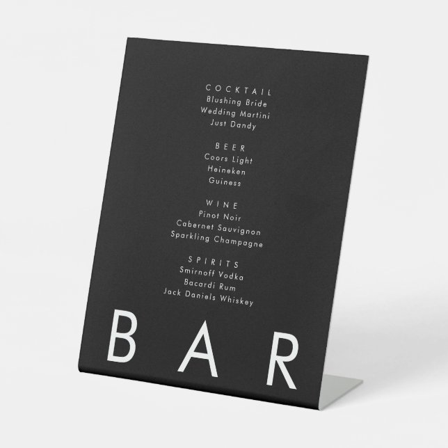Minimalist Black Simple Wedding Bar Pedestal Sign (Front)