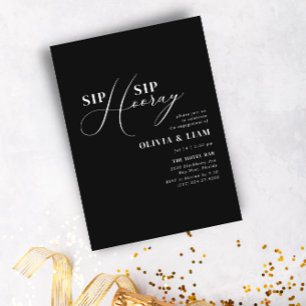 Minimalist Black Sip Sip Hooray Engagement Party Invitation