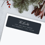 Minimalist Black Stylish Scandi Return Address Return Address Label<br><div class="desc">A stylish modern holiday return address label with a handwritten script font for your family name in white with a dark bluish off black feature colour in a 'scandi' scandinavian design style. The name and address can be easily customised for a personal touch. A trendy, minimalist and contemporary design to...</div>