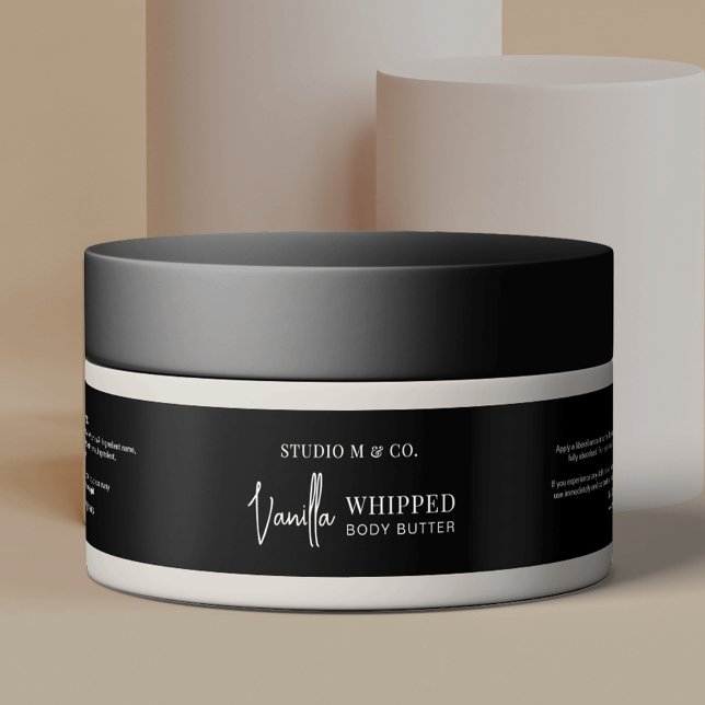 Minimalist Black Sugar Scrub Lotion 4 OZ Jar Label (Modern black cosmetic 4 OZ jar product label *please verify size to ensure a good fit)