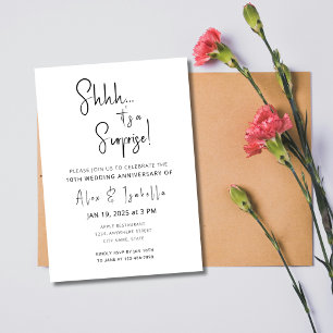 Minimalist black Surprise 10th wedding anniversary Invitation