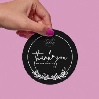 Minimalist Black Thank You Custom Logo Business Classic Round Sticker