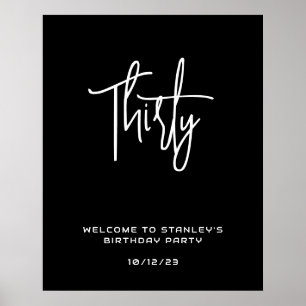 Minimalist Black Thirty Birthday Welcome Sign