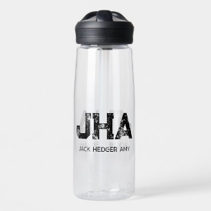 MINIMALIST BLACK THREE LETTER MONOGRAM NAME CLEAR WATER BOTTLE