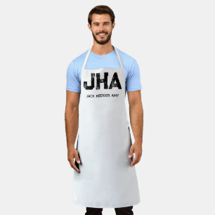 MINIMALIST BLACK THREE LETTER MONOGRAM NAME WHITE APRON