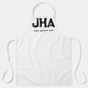 MINIMALIST BLACK THREE LETTER MONOGRAM NAME WHITE APRON