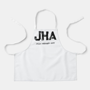 MINIMALIST BLACK THREE LETTER MONOGRAM NAME WHITE APRON