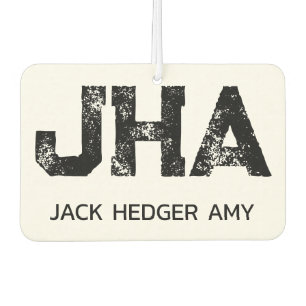 MINIMALIST BLACK THREE LETTER MONOGRAM NAME WHITE CAR AIR FRESHENER