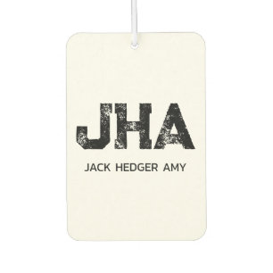 MINIMALIST BLACK THREE LETTER MONOGRAM NAME WHITE CAR AIR FRESHENER