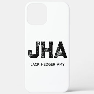 MINIMALIST BLACK THREE LETTER MONOGRAM NAME WHITE iPhone 12 PRO MAX CASE