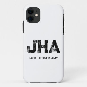 MINIMALIST BLACK THREE LETTER MONOGRAM NAME WHITE iPhone 11 CASE