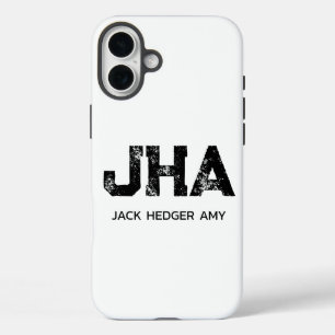 MINIMALIST BLACK THREE LETTER MONOGRAM NAME WHITE iPhone 16 PLUS CASE