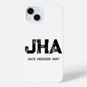 MINIMALIST BLACK THREE LETTER MONOGRAM NAME WHITE iPhone 15 MINI CASE