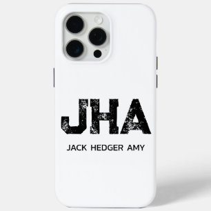 MINIMALIST BLACK THREE LETTER MONOGRAM NAME WHITE iPhone 15 PRO MAX CASE