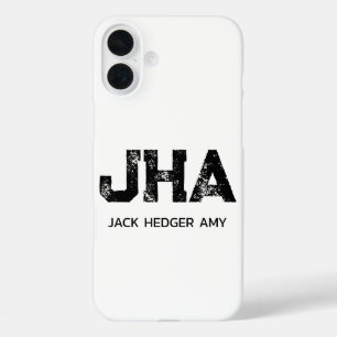 MINIMALIST BLACK THREE LETTER MONOGRAM NAME WHITE iPhone 16 PLUS CASE