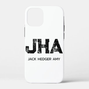 MINIMALIST BLACK THREE LETTER MONOGRAM NAME WHITE iPhone 12 MINI CASE