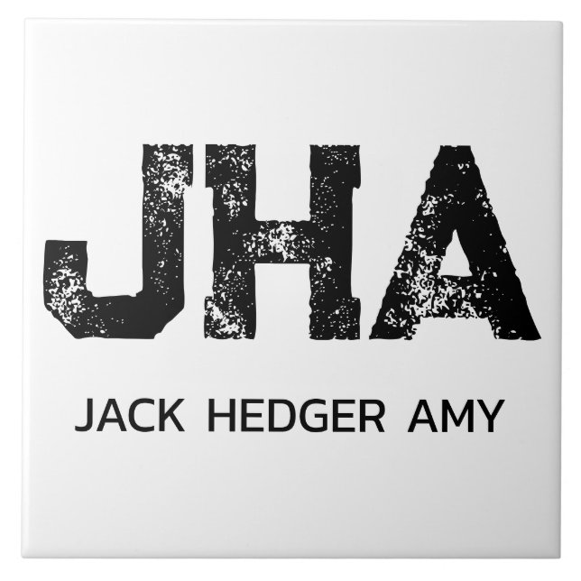 MINIMALIST BLACK THREE LETTER MONOGRAM NAME WHITE CERAMIC TILE (Front)