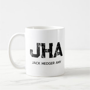 MINIMALIST BLACK THREE LETTER MONOGRAM NAME WHITE COFFEE MUG