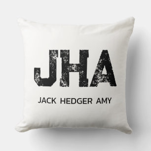 MINIMALIST BLACK THREE LETTER MONOGRAM NAME WHITE CUSHION