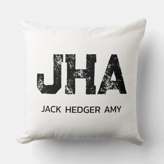 MINIMALIST BLACK THREE LETTER MONOGRAM NAME WHITE CUSHION (Front)