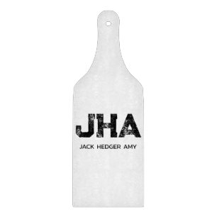 MINIMALIST BLACK THREE LETTER MONOGRAM NAME WHITE CUTTING BOARD