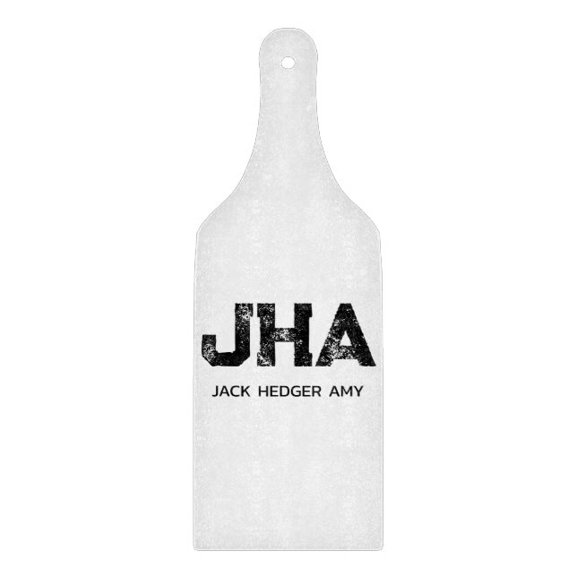 MINIMALIST BLACK THREE LETTER MONOGRAM NAME WHITE CUTTING BOARD (Front)