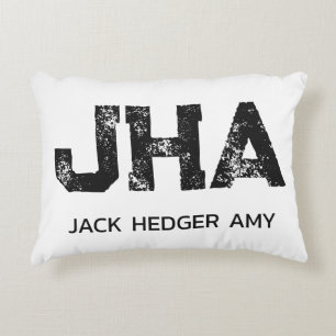 MINIMALIST BLACK THREE LETTER MONOGRAM NAME WHITE DECORATIVE CUSHION