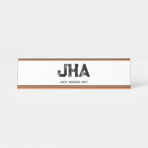 MINIMALIST BLACK THREE LETTER MONOGRAM NAME WHITE DESK NAME PLATE