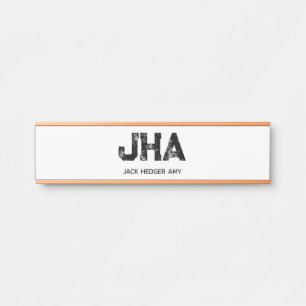 MINIMALIST BLACK THREE LETTER MONOGRAM NAME WHITE DOOR SIGN