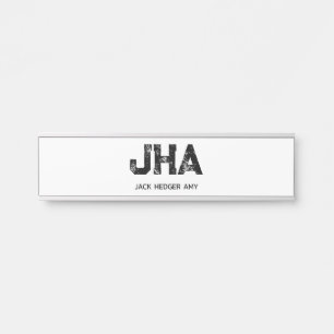 MINIMALIST BLACK THREE LETTER MONOGRAM NAME WHITE DOOR SIGN