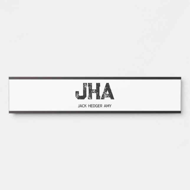 MINIMALIST BLACK THREE LETTER MONOGRAM NAME WHITE DOOR SIGN (Front)