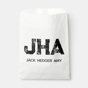 MINIMALIST BLACK THREE LETTER MONOGRAM NAME WHITE FAVOUR BAG