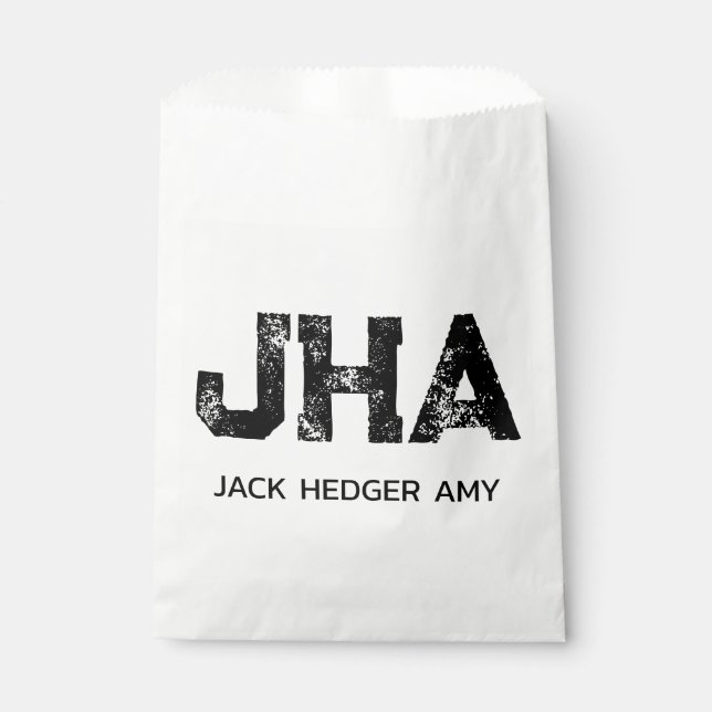 MINIMALIST BLACK THREE LETTER MONOGRAM NAME WHITE FAVOUR BAG (Front)