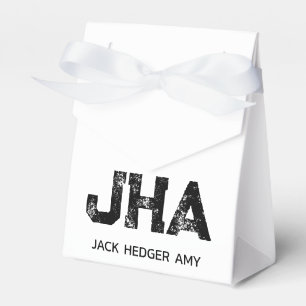 MINIMALIST BLACK THREE LETTER MONOGRAM NAME WHITE FAVOUR BOX