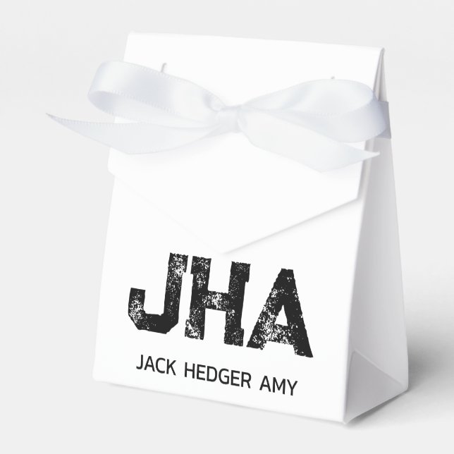 MINIMALIST BLACK THREE LETTER MONOGRAM NAME WHITE FAVOUR BOX (Front Side)