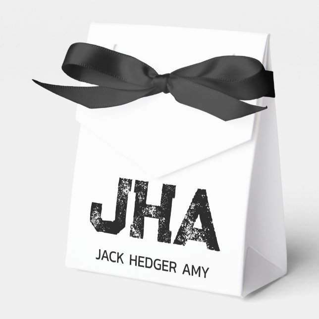 MINIMALIST BLACK THREE LETTER MONOGRAM NAME WHITE FAVOUR BOX (Front Side)