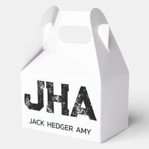 MINIMALIST BLACK THREE LETTER MONOGRAM NAME WHITE FAVOUR BOX