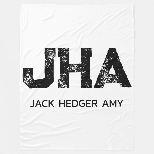 MINIMALIST BLACK THREE LETTER MONOGRAM NAME WHITE FLEECE BLANKET (Front)