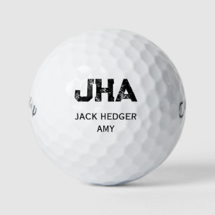 MINIMALIST BLACK THREE LETTER MONOGRAM NAME WHITE GOLF BALLS