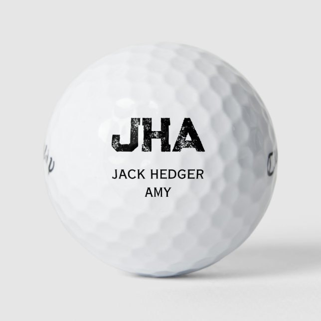 MINIMALIST BLACK THREE LETTER MONOGRAM NAME WHITE GOLF BALLS (Front)