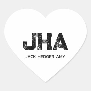 MINIMALIST BLACK THREE LETTER MONOGRAM NAME WHITE HEART STICKER