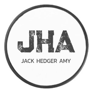 MINIMALIST BLACK THREE LETTER MONOGRAM NAME WHITE HOCKEY PUCK