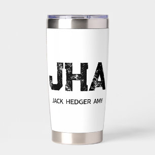 MINIMALIST BLACK THREE LETTER MONOGRAM NAME WHITE INSULATED TUMBLER