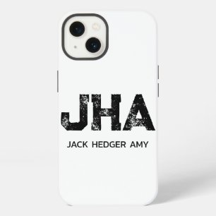 MINIMALIST BLACK THREE LETTER MONOGRAM NAME WHITE iPhone 13 CASE