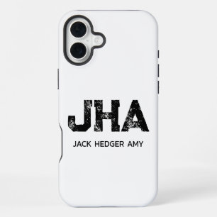 MINIMALIST BLACK THREE LETTER MONOGRAM NAME WHITE iPhone 16 PLUS CASE