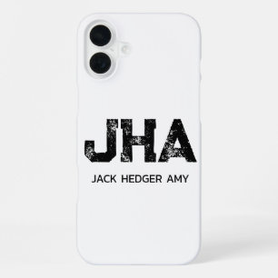 MINIMALIST BLACK THREE LETTER MONOGRAM NAME WHITE iPhone 16 PLUS CASE
