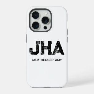 MINIMALIST BLACK THREE LETTER MONOGRAM NAME WHITE iPhone 15 PRO CASE