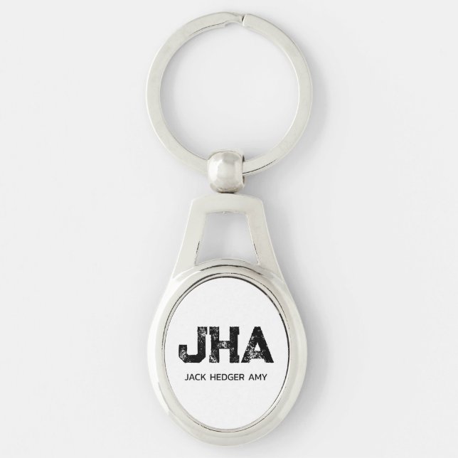 MINIMALIST BLACK THREE LETTER MONOGRAM NAME WHITE KEY RING (Front)